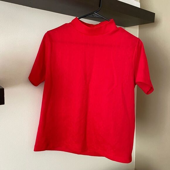 Vintage Red Short-Sleeve High-Neck Top Size Medium - Picture 1 of 5